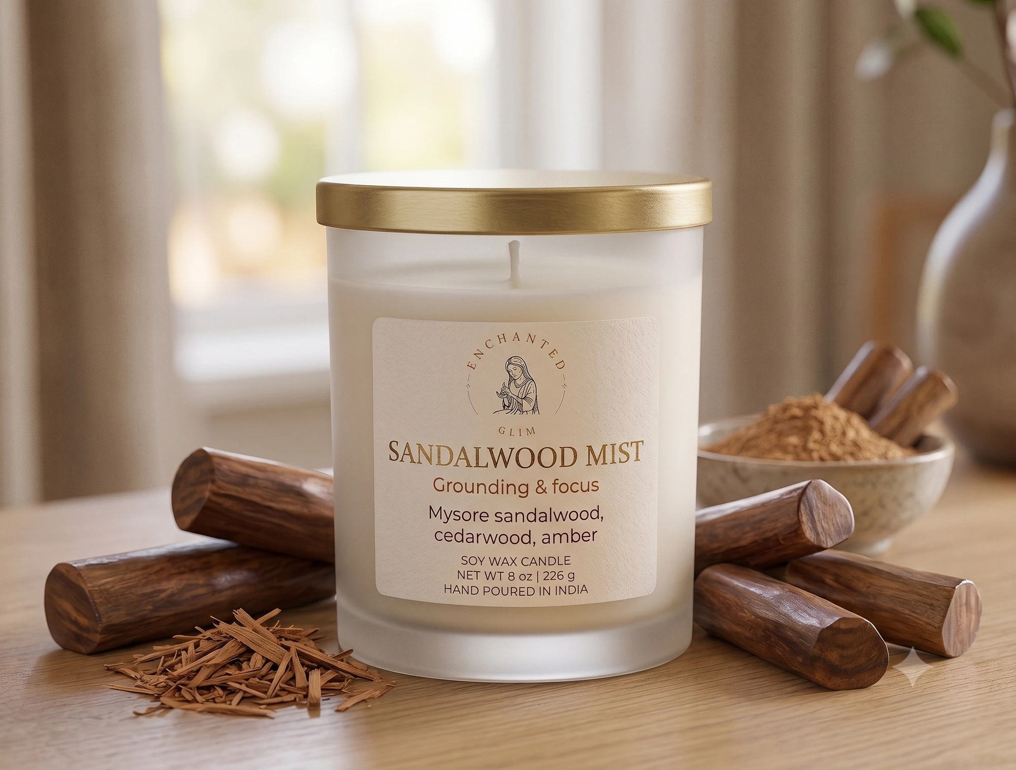 Sandalwood Mist — Enchanted Glim soy wax candle